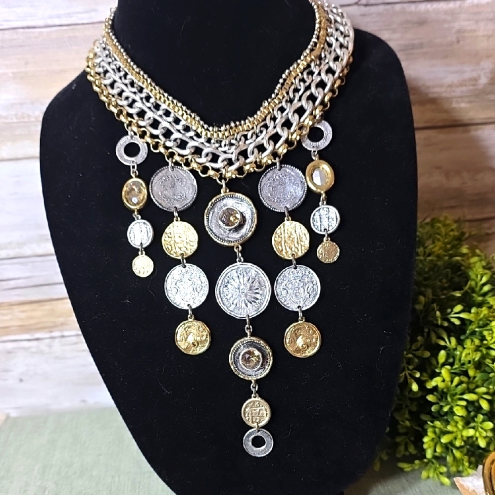 Chico's Mixed Coin Gold and Silver Boho Choker Necklace